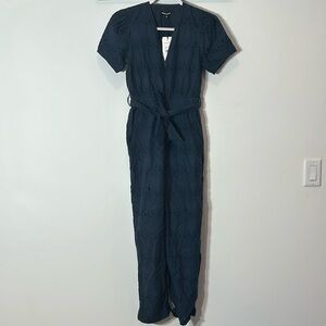 Whistles Zoe Broderie Eyelet Jumpsuit belted v neck navy blue women’s small nwt